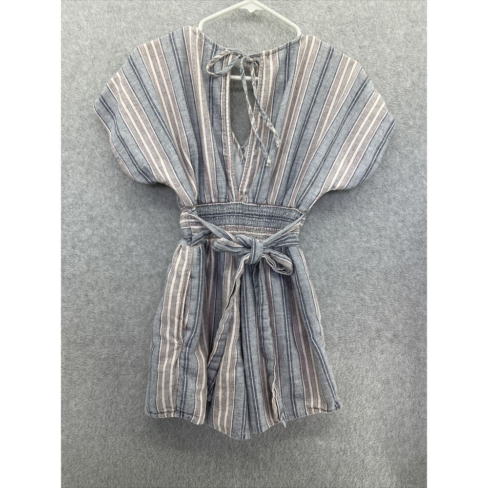 American Eagle Romper Striped Size XS Pockets Short Sleeve Cinch Waist Linen - Picture 9 of 12